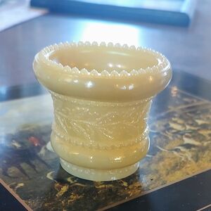 Vintage St. Clair Slag Glass toothpick holder in Holly Pattern